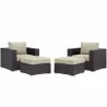 Modway Convene 4 Piece Outdoor Patio Sectional Set in Espresso Beige - Set in Front Side Angle - Modway Convene 4 Piece Outdoor Patio Sectional Set in Espresso Beige - Set in Front Side Angle