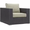 Modway Convene 4 Piece Outdoor Patio Sectional Set in Espresso Beige - Armchair in Front Side Angle - Modway Convene 4 Piece Outdoor Patio Sectional Set in Espresso Beige - Armchair in Front Side Angle