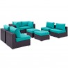 Modway Convene 8 Piece Outdoor Patio Sectional Set in Espresso Turquoise - Set in Front Side Angle