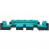Modway Convene 8 Piece Outdoor Patio Sectional Set in Espresso Turquoise - Set in Front Angle