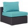 Modway Convene 8 Piece Outdoor Patio Sectional Set in Espresso Turquoise - Armless Chair in Front Side Angle
