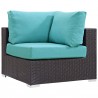 Modway Convene 8 Piece Outdoor Patio Sectional Set in Espresso Turquoise - Corner Chair in Front Side Angle