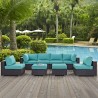 Modway Convene 8 Piece Outdoor Patio Sectional Set in Espresso Turquoise - Lifestyle