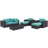 Modway Convene 8 Piece Outdoor Patio Sectional Set - Espresso Turquoise - Set in Front Side Angle