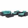 Modway Convene 8 Piece Outdoor Patio Sectional Set - Espresso Turquoise - Set in Front Side Angle - Modway Convene 8 Piece Outdoor Patio Sectional Set - Espresso Turquoise - Set in Front Side Angle