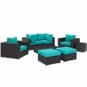 Modway Convene 8 Piece Outdoor Patio Sectional Set - Espresso Turquoise - Set in Front Side View - Modway Convene 8 Piece Outdoor Patio Sectional Set - Espresso Turquoise - Set in Front Side View