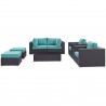 Modway Convene 8 Piece Outdoor Patio Sectional Set - Espresso Turquoise - Set in Front Angle