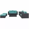 Modway Convene 8 Piece Outdoor Patio Sectional Set - Espresso Turquoise - Set in Front Angle - Modway Convene 8 Piece Outdoor Patio Sectional Set - Espresso Turquoise - Set in Front Angle
