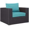 Modway Convene 8 Piece Outdoor Patio Sectional Set - Espresso Turquoise - Armchair in Front Side Angle