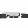 Modway Convene 9 Piece Outdoor Patio Sectional Set - Espresso White - Set in Front Angle