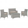 Modway Bridge 4 Piece Outdoor Patio Patio Conversation Set - Light Gray Beige - Set in Front Side Angle