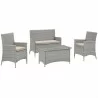 Modway Bridge 4 Piece Outdoor Patio Patio Conversation Set - Light Gray Beige - Set in Front Side Angle - Modway Bridge 4 Piece Outdoor Patio Patio Conversation Set - Light Gray Beige - Set in Front Side Angle