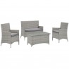 Modway Bridge 4 Piece Outdoor Patio Patio Conversation Set - Light Gray Gray - Set in Front Side Angle