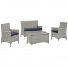 Modway Bridge 4 Piece Outdoor Patio Patio Conversation Set - Light Gray Navy - Set in Front Side Angle