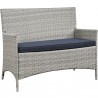 Modway Bridge 4 Piece Outdoor Patio Patio Conversation Set - Light Gray Navy - Loveseat in Front Side Angle