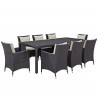 Modway Convene 9 Piece Outdoor Patio Dining Set - Espresso Beige - Set in Front Side Angle