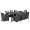 Modway Convene 9 Piece Outdoor Patio Dining Set - Espresso Mocha - Set in Front Side Angle