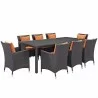 Modway Convene 9 Piece Outdoor Patio Dining Set - Espresso Orange - Set in Front Side Angle - Modway Convene 9 Piece Outdoor Patio Dining Set - Espresso Orange - Set in Front Side Angle