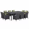 Modway Convene 11 Piece Outdoor Patio Dining Set - Espresso Peridot - Set in Front Side Angle - Modway Convene 11 Piece Outdoor Patio Dining Set - Espresso Peridot - Set in Front Side Angle