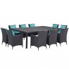 Modway Convene 11 Piece Outdoor Patio Dining Set - Espresso Turquoise - Set in Front Side Angle