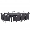 Modway Convene 11 Piece Outdoor Patio Dining Set - Espresso White - Set in Front Side Angle