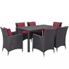 Modway Convene 7 Piece Outdoor Patio Dining Set - Espresso Red  - Set in Front Side Angle
