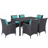 Modway Convene 7 Piece Outdoor Patio Dining Set - Espresso Turquoise - Set in Front Side Angle