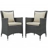 Modway Sojourn 2 Piece Outdoor Patio Sunbrella® Dining Set in Antique Canvas Beige - Set in Front Side Angle