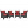 Modway Sojourn 4 Piece Outdoor Patio Sunbrella® Dining Set - Canvas Red - Set in Front Side Angle