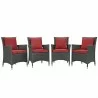 Modway Sojourn 4 Piece Outdoor Patio Sunbrella® Dining Set - Canvas Red - Set in Front Side Angle - Modway Sojourn 4 Piece Outdoor Patio Sunbrella® Dining Set - Canvas Red - Set in Front Side Angle