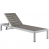 Modway Shore Outdoor Patio Aluminum Chaise - Silver Gray - Reclined in Front Side Angle