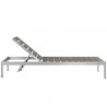 Modway Shore Outdoor Patio Aluminum Chaise - Silver Gray - Reclined in Side Angle