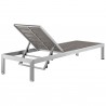 Modway Shore Outdoor Patio Aluminum Chaise - Silver Gray - Reclined in Back Side Angle