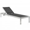 Modway Shore Outdoor Patio Aluminum Mesh Chaise - Silver Black - Reclined in Front Side Angle