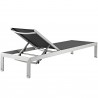 Modway Shore Outdoor Patio Aluminum Mesh Chaise - Silver Black - Reclined in Back Side Angle