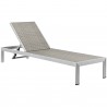 Modway Shore Outdoor Patio Aluminum Rattan Chaise - Silver Brown Gray - Reclined in Front Side Angle
