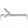 Modway Shore Outdoor Patio Aluminum Rattan Chaise - Silver Brown Gray - Reclined in Side Angle