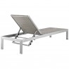 Modway Shore Outdoor Patio Aluminum Rattan Chaise - Silver Brown Gray - Reclined in Back Side Angle