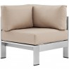 Modway Shore Outdoor Patio Aluminum Corner Sofa in Silver Beige - Front Angle