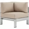 Modway Shore Outdoor Patio Aluminum Corner Sofa in Silver Beige - Front Angle - Modway Shore Outdoor Patio Aluminum Corner Sofa in Silver Beige - Front Angle