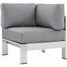 Modway Shore Outdoor Patio Aluminum Corner Sofa in Silver Gray - Front Side Angle