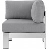 Modway Shore Outdoor Patio Aluminum Corner Sofa in Silver Gray - Side Angle
