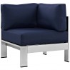 Modway Shore Outdoor Patio Aluminum Corner Sofa - Silver Navy - Front Side Angle