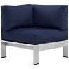 Modway Shore Outdoor Patio Aluminum Corner Sofa - Silver Navy - Front Side View