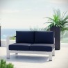 Modway Shore Left-Arm Corner Sectional Outdoor Patio Aluminum Loveseat in Silver NavyModway Shore Left-Arm Corner Sectional Outdoor Patio Aluminum Loveseat in Silver Navy - Lifestyle