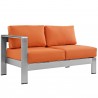 Modway Shore Left-Arm Corner Sectional Outdoor Patio Aluminum Loveseat in Silver NavyModway Shore Left-Arm Corner Sectional Outdoor Patio Aluminum Loveseat in Silver Orange - Front Side Angle