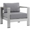 Modway Shore Outdoor Patio Aluminum Armchair - Silver Gray - Front Side Angle
