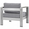 Modway Shore Outdoor Patio Aluminum Armchair - Silver Gray - Back Side Angle