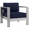 Modway Shore Outdoor Patio Aluminum Armchair - Silver Navy - Front Side Angle