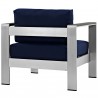 Modway Shore Outdoor Patio Aluminum Armchair - Silver Navy - Back Side Angle